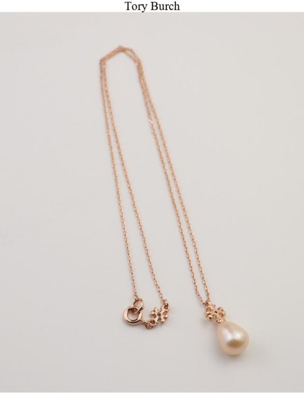 Tory Burch Rose Gold Pearl Teardrop Pendant Bracelet
